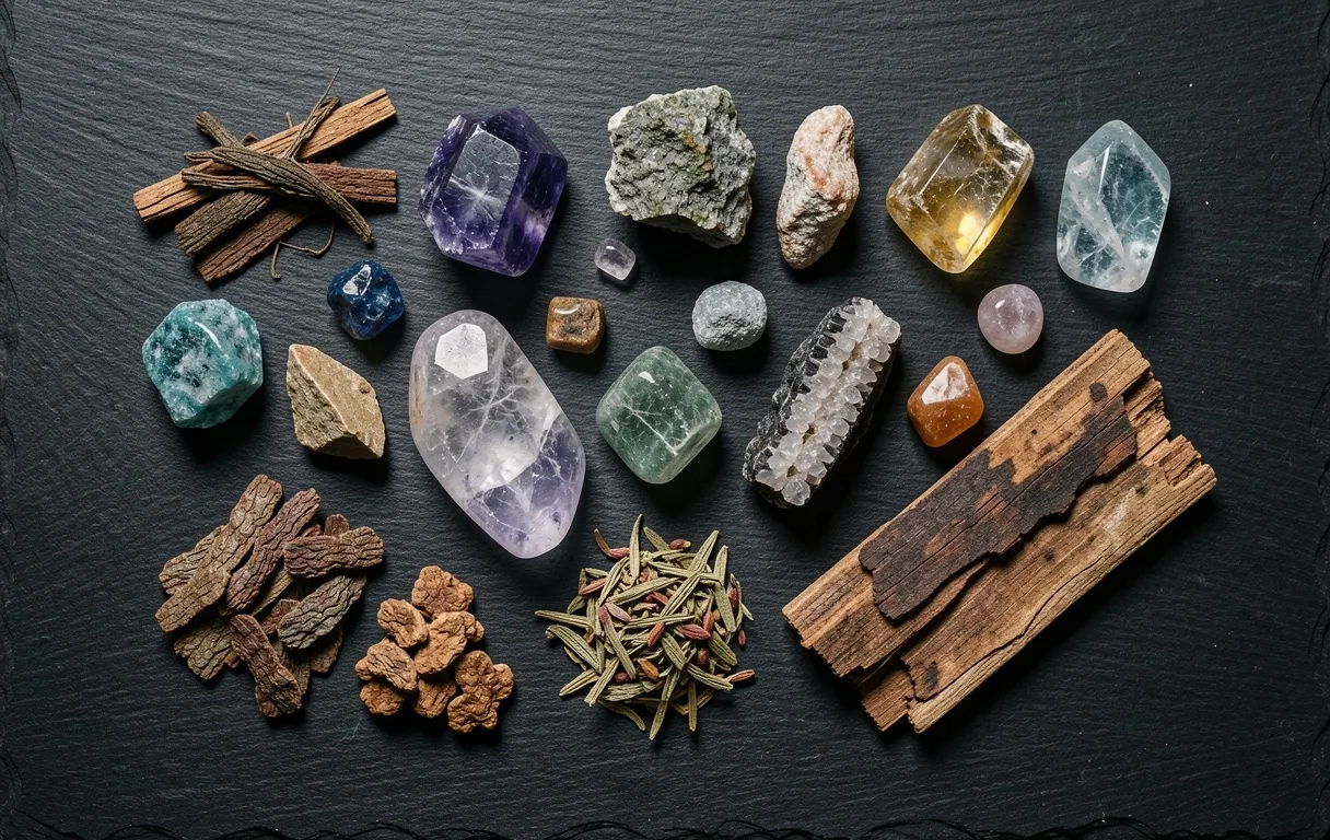 Root specimens on stone